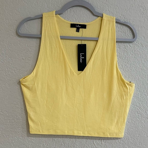 Lulus Yellow Cropped Tank Top V-Neck Double Layer Size XL (Runs Small) - Picture 10 of 11
